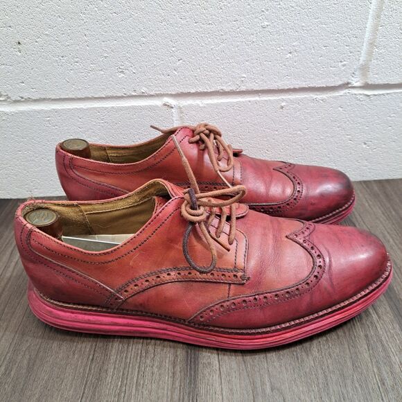VTG Cole Haan Red Leather Wing Tip Oxford Lace Up Casual Shoes Mens Size 11 M - Picture 2 of 7